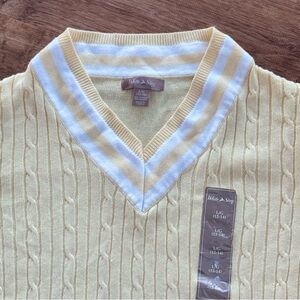 White Stag Women's L (12-14) Butter Yellow Cable Knit V-Neck Sweater NWT